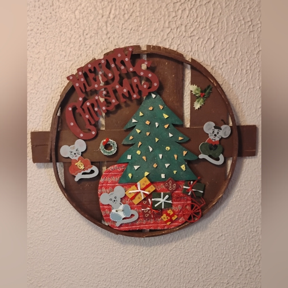 vintage handmade wood Christmas ornament folk wall art